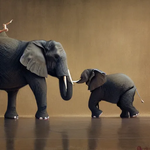 Prompt: elephant in a tutu teaching ballet, greg rutkowski