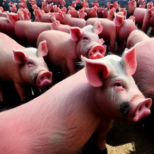 Image similar to xi jinping shocking pigs in slaughterhouse, shock stick