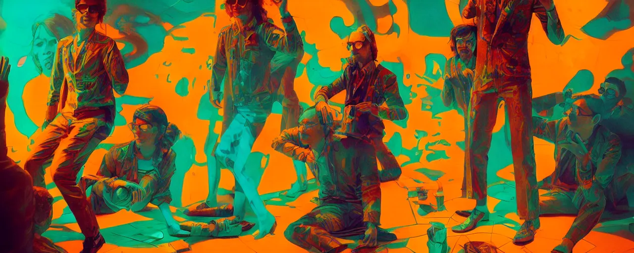 Image similar to duotone trippy 1 9 6 0 s lsd concept illustration of a hippy rock musician on stage. volumetric lighting. golden ratio accidental renaissance. by sachin teng and sergey kolesov and ruan jia and heng z. graffiti art, scifi, fantasy, hyper detailed. octane render. concept art. trending on artstation.