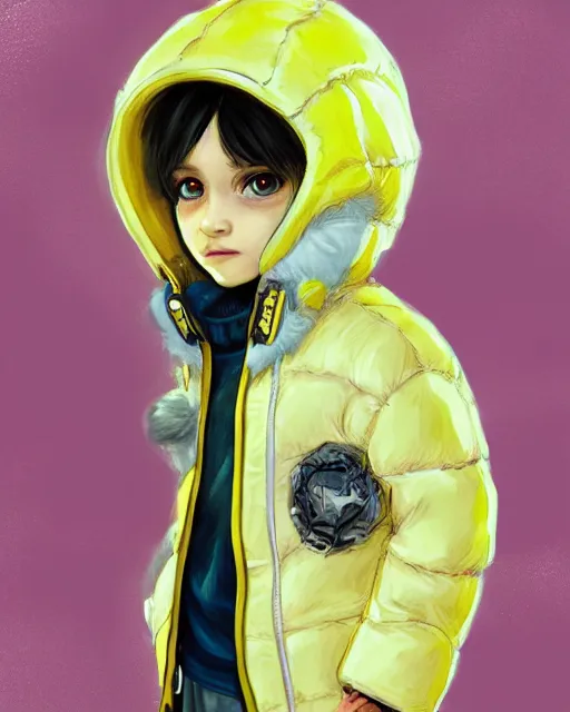 Image similar to a tiny punk kid wearing a puffy yellow jacket and a wizard wand, smooth, intricate, elegant, digital painting, artstation, concept art, sharp focus, illustration, art by ayami kojima, valorant character,