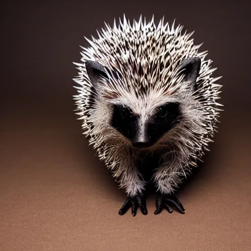 Image similar to black metal hedgehog with corpse paint, studio photography