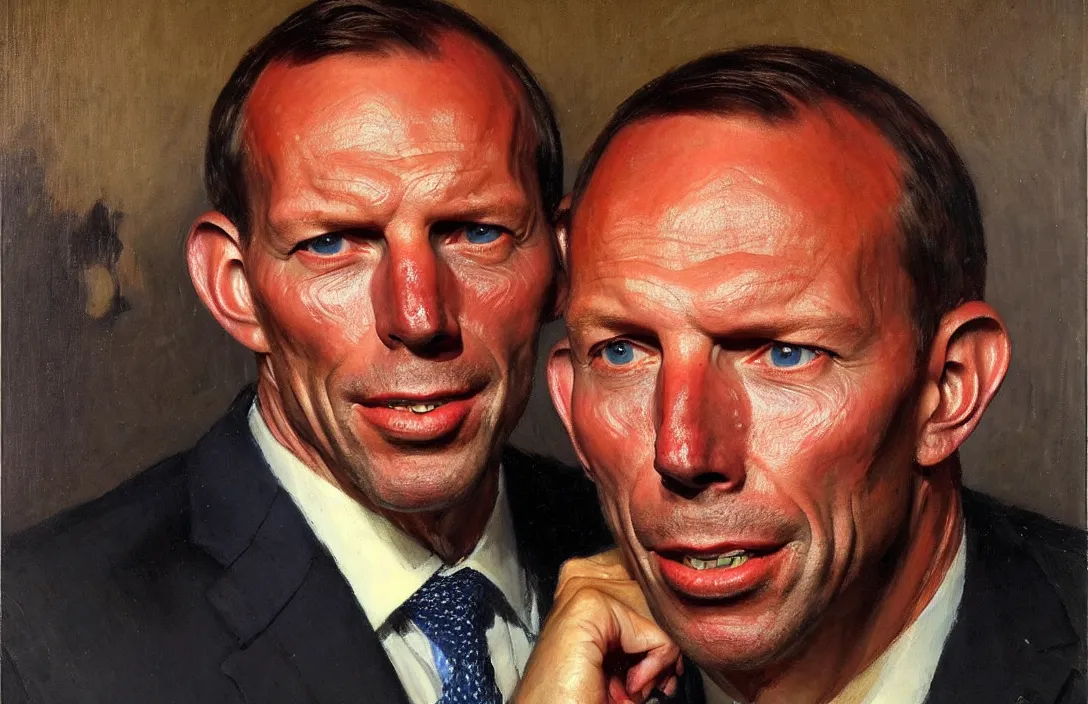 Prompt: portrait of tony abbott australian politician!!!!!!!!!!!!!!!!!!!!!!!!!!!, detailed face, detailed painting,, epic lighting, by ilya repin, phil hale and kent williams