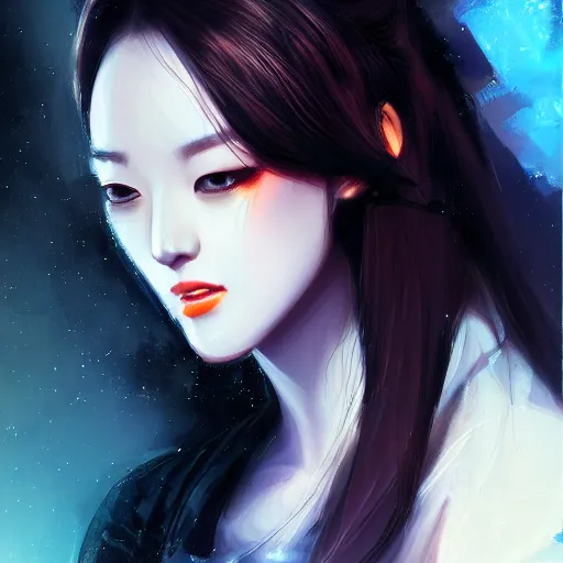 Image similar to portrait of a beautiful women by pu hua, cyberpunk art, pixiv contest winner. futuristic. detailed painting