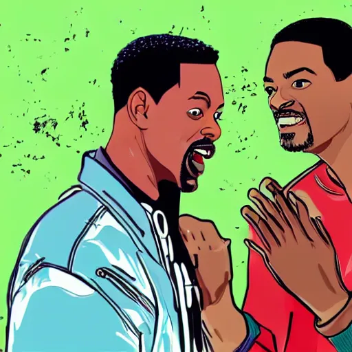 Prompt: a detailed illustration of will smith slapping chris rock in the style of jojo