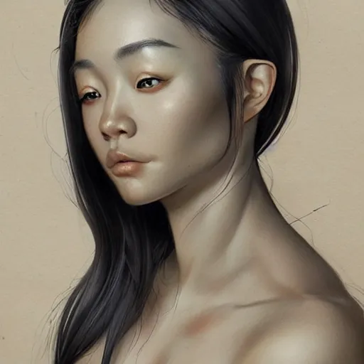 Image similar to a beautiful hyperrealistic bruletova portrait asian and body in pencil from a photo, by peter mohrbacher, technical drawing, blueprint diagram, trending on artstation