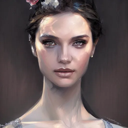 Image similar to marisol pepa flores, face portrait, elegant, fantasy, hd shot, digital portrait, beautiful, artstation, comic style, by artgerm, guy denning, jakub rozalski, magali villeneuve and charlie bowater