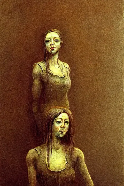 Prompt: alyson hannigan as maid by beksinski