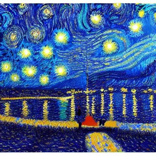 Image similar to starry night painting in the style of georges seurat