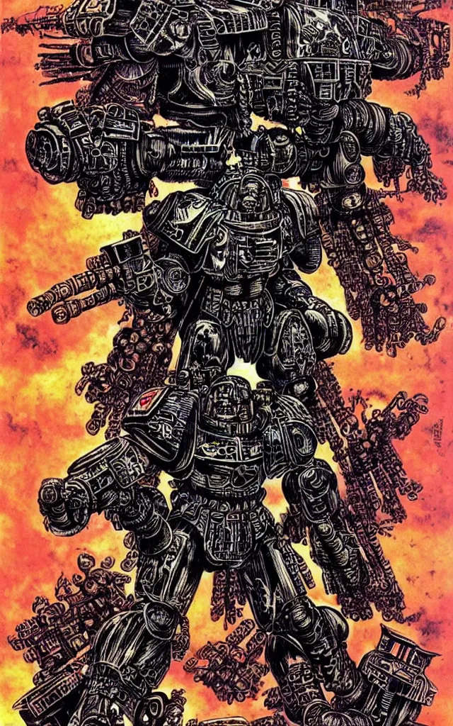 Image similar to techno - savage space marine, awarding winning digital art by philippe druillet