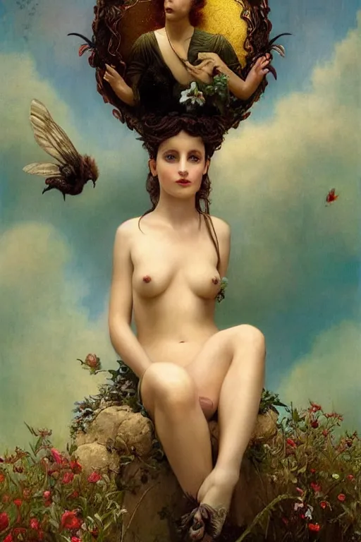 Image similar to bill murray explaining the birds and the bees by Tom Bagshaw in the style of a modern Gaston Bussière, art nouveau, art deco, surrealism. Extremely lush detail. Melancholic scene. Perfect composition and lighting. Profoundly surreal. High-contrast lush surrealistic photorealism. mischievous expression on his face.