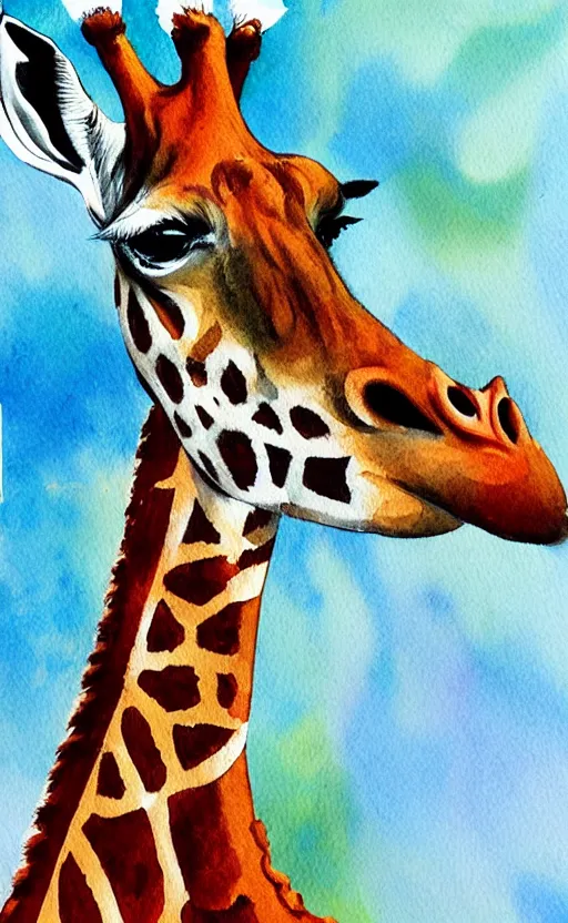 Prompt: aquarell painting of a giraffe, white background