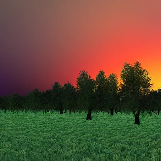 Prompt: a sunset in the field, digital art