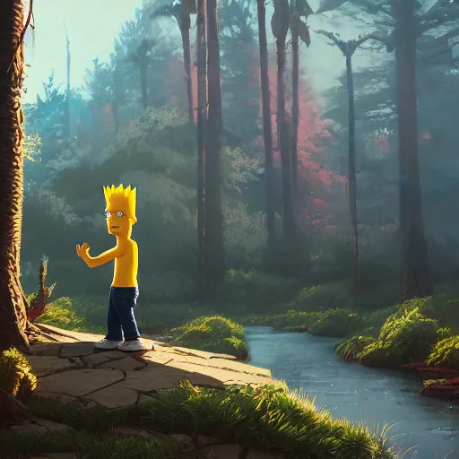 Image similar to highly detailed portrait bart simpson, in gta v, stephen bliss, unreal engine, fantasy art by greg rutkowski, loish, rhads, ferdinand knab, makoto shinkai and lois van baarle, ilya kuvshinov, rossdraws, tom bagshaw, global illumination, radiant light, detailed and intricate environment