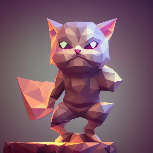 Prompt: low poly modelling, high resolution textures, ultra smooth vertices and surfaces, isometric view, 1 6 bit colors, made in blender, fat chibi grey cat, volumetric lighting, fantasy, intricate, hyper realistic, by riot games artist, from league of legends, backlit