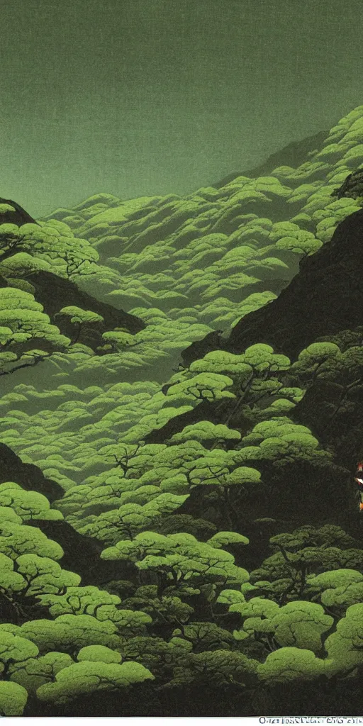 Prompt: lush green valley by ohara koson, 1 9 1 0