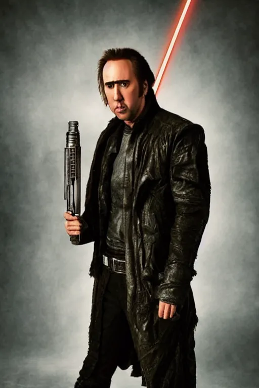 Prompt: A portrait photograph of Nicolas Cage as Luke Skywalker, award winning, by Annie Liebowitz