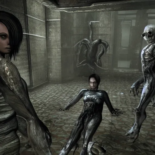 Image similar to a resident evil 5 game that has lovecraftian Giger creatures