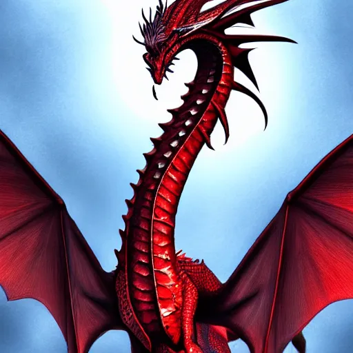 Prompt: An ultra detailed winged red dragon, 4k, photorealistic, digital art, real life