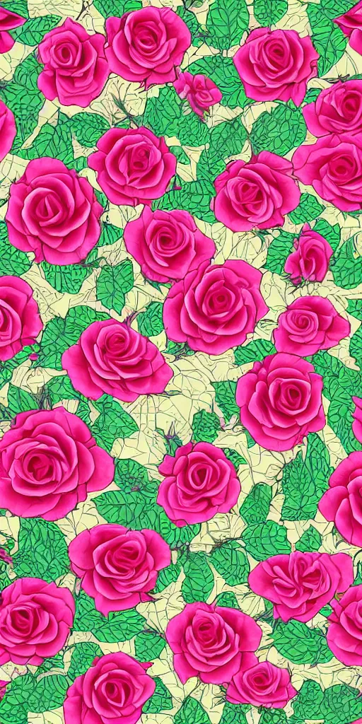 Image similar to seamless pattern of beautiful roses with leaves and throns and crawling snakes, colourful, symmetrical, repeating 35mm photography