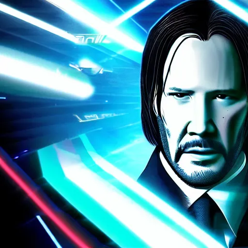 Image similar to john wick in the tron universe, 4 k