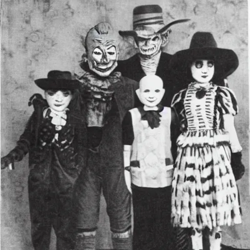 Image similar to old family portrait of pennywise and freddy krueger