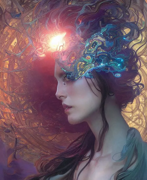 Prompt: a whirlwind of souls ushing inside the metaverse, half body, glowin eyes, d d, fantasy, intricate, elegant, highly detailed, colorful, vivid color, digital painting, artstation, concept art, art by artgerm and greg rutkowski and alphonse mucha and ruan jia