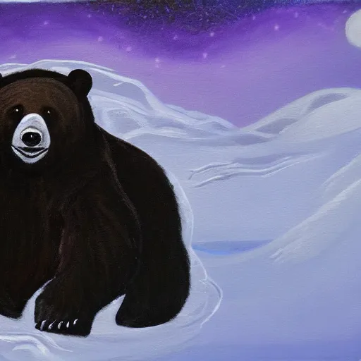 Prompt: The Night Bear, oil Painting, ice drawing
