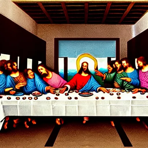 The last supper but everyone is on their phones in the | Stable ...