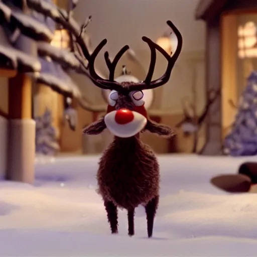 Prompt: a cinematic film still from a 2001 Pixar horror movie about an anthropomorphic Reindeer that turns evil, in the style of Pixar, shallow depth of focus