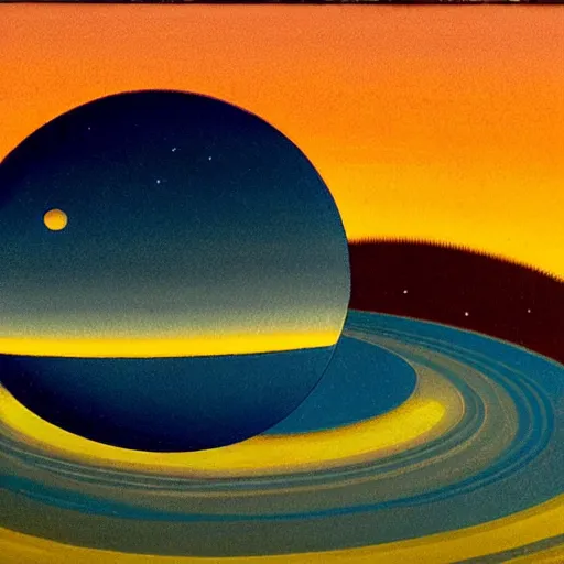 Image similar to evening landscape with two planets in the sky, ( ( ( retrofuturism ) ) ),