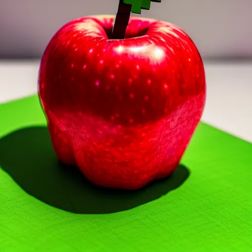 Image similar to real - life professional photo of a minecraft enchanted apple, highly detailed, extremely high quality, hd, 4 k, 8 k, professional photographer, 4 0 mp, lifelike, top - rated, award winning, realistic, detailed lighting, detailed shadows, sharp, no blur, edited, corrected, trending