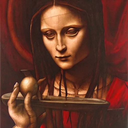 Prompt: last dinner da vinci by Rudolf Giger red color, trending on artstation, deviantart, very realistic, 4k