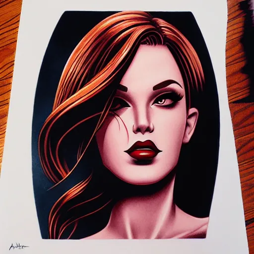 Prompt: tattoo design, stencil, portrait of jessica rabbit by artgerm