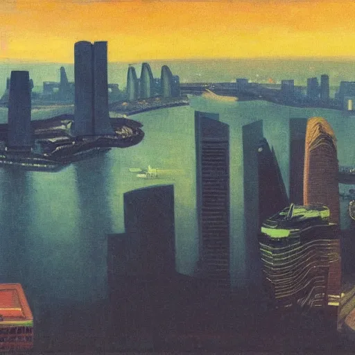 Prompt: the singapore skyline, by edward hopper