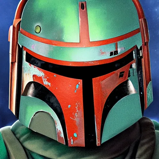 Prompt: portrait of boba fett from star wars, highly detailed, centered, solid color background, digital painting