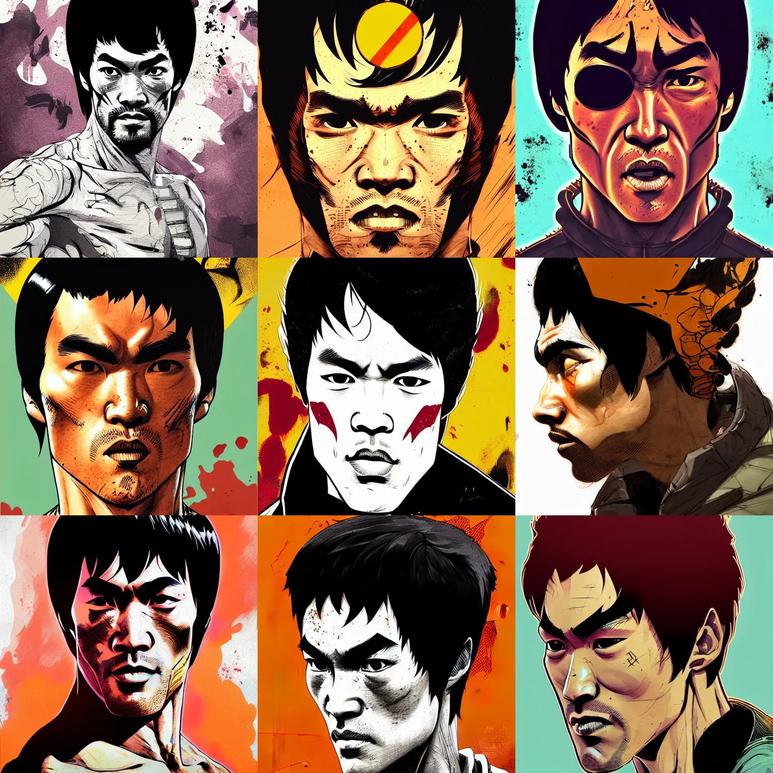 Prompt: cell shaded head portrait of bruce lee as Borderlands 3 concept art, llustration, post grunge, concept art by josan gonzales and wlop, by james jean, Victo ngai, David Rubín, Mike Mignola, Laurie Greasley, highly detailed, sharp focus,alien,Trending on Artstation, HQ, deviantart, art by artgem