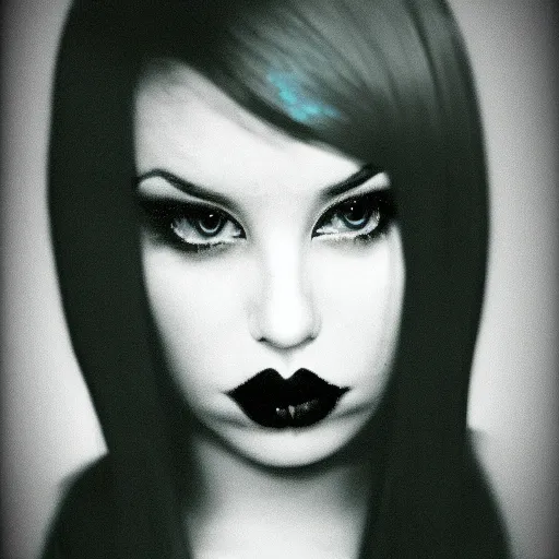 Image similar to high key studio anaglyph lighting headshot portrait of curvy young female goth, Hi-Fructose, suicide girls