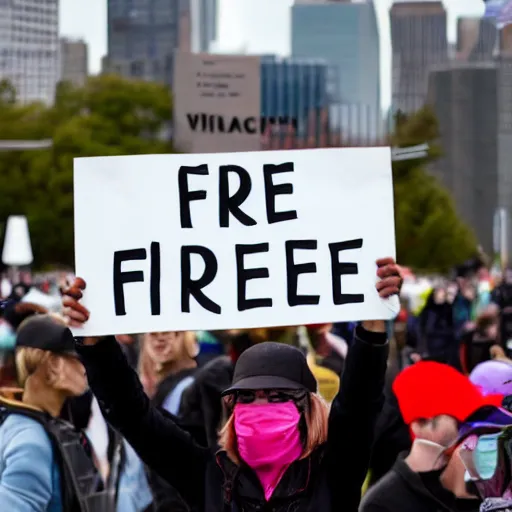 Image similar to protester holding a sign that says free hat