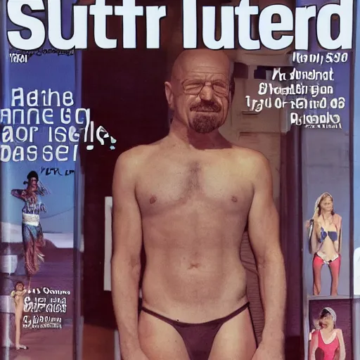 Prompt: Walter White on the cover of Swimsuit Illustrated (1978)