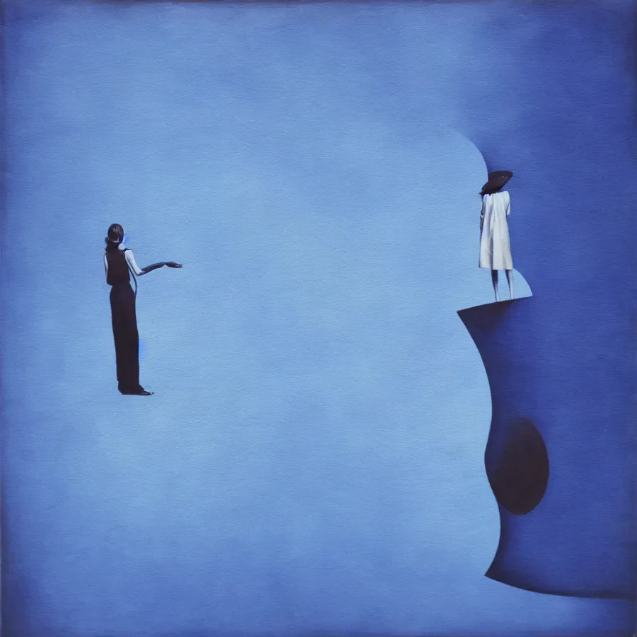 Image similar to surrealist artwork : walking the thin line between dreams and reality. blue indigo colour scheme