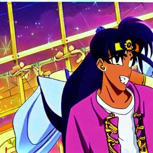 Prompt: a screenshot of tupac in the anime sailor moon ( 1 9 9 2 )