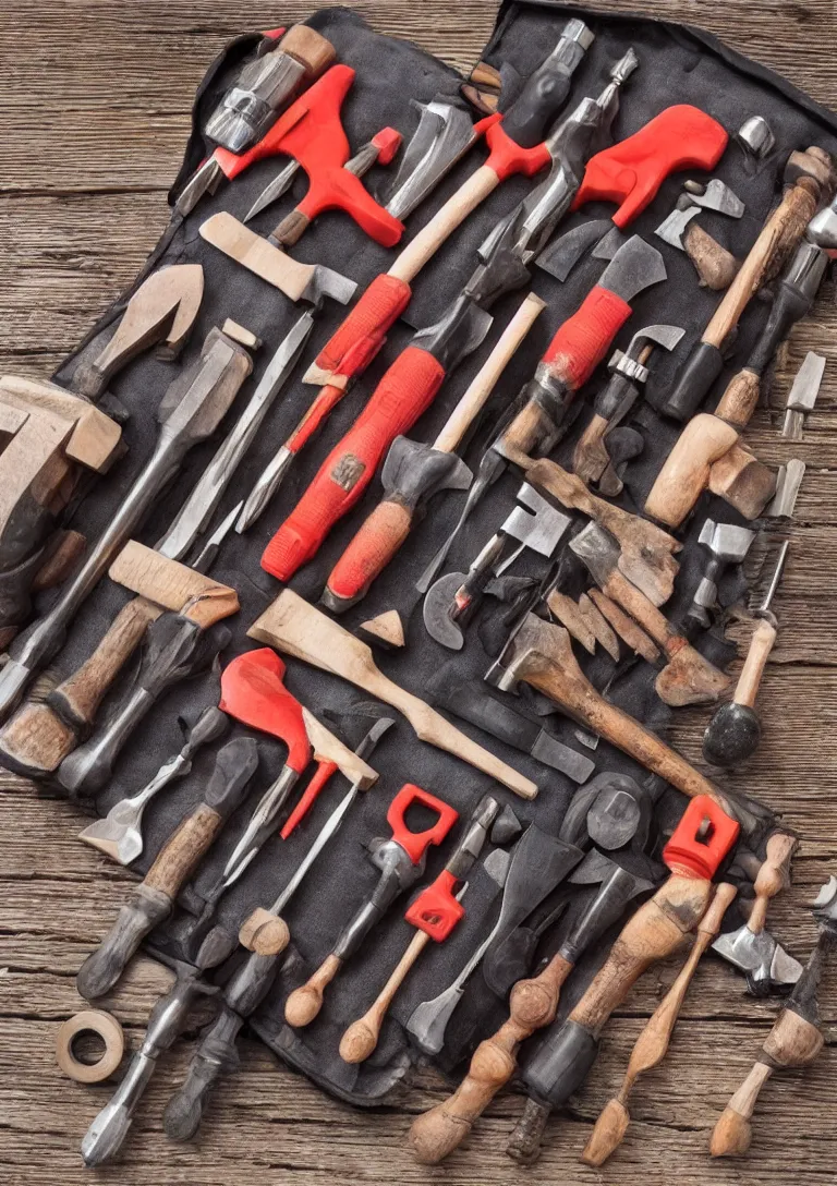 Image similar to a beautiful photograph of a toolkit filled with useless hammers