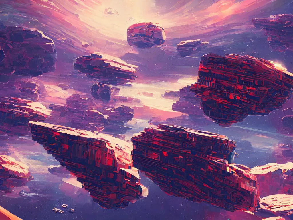 Image similar to floating asteroid mining colony by alena aenami, petros afshar