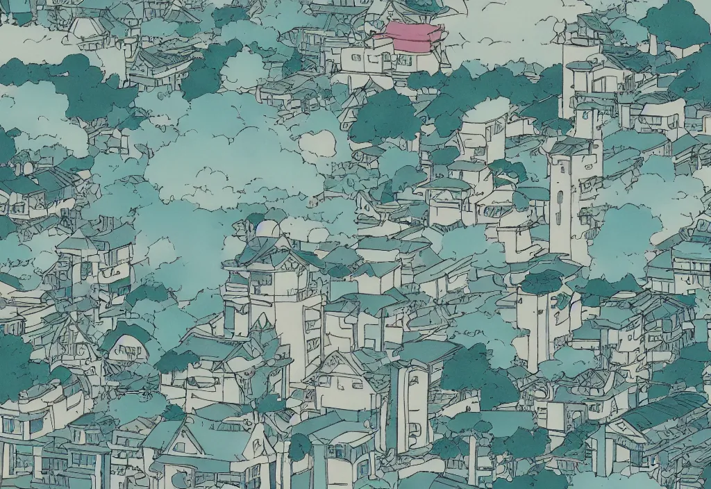Prompt: studio ghibli style wallpaper, japanese city, washed out, lo fi, pleasant colors