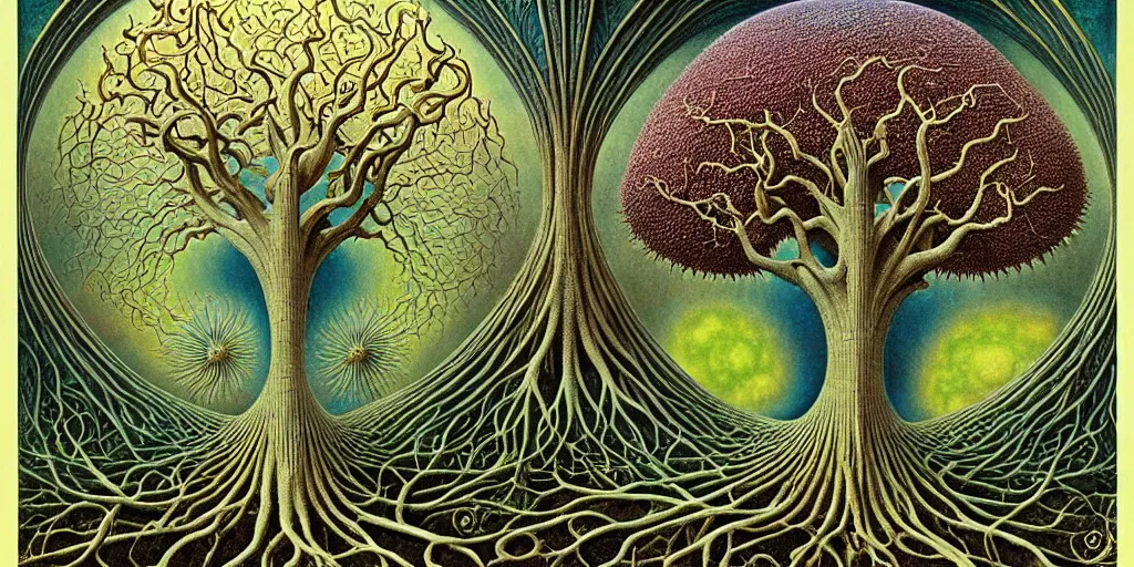 Image similar to tree of life by roger dean and andrew ferez, art forms of nature by ernst haeckel, divine chaos engine, symbolist, visionary, art nouveau, botanical fractal structures, organic, detailed, realistic, surreality