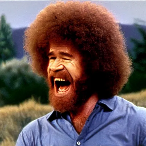 Image similar to bob ross screaming at easy rider