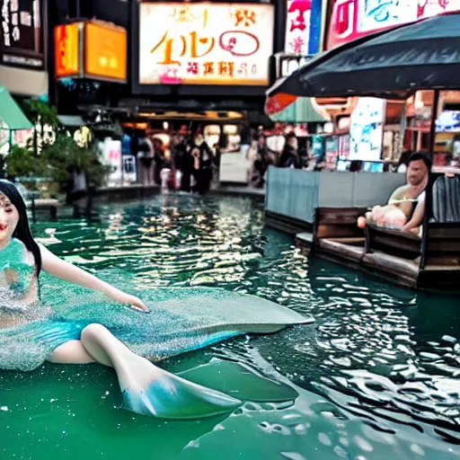 Image similar to a mermaid taking a bath in the middle of shinjuku