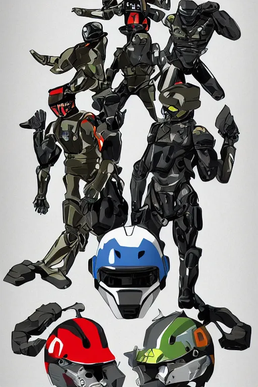 Image similar to ranger power colored mecha ninja mask helmet metal gear solid training suit swat commando snyder zack and swanland raymond and pennington bruce