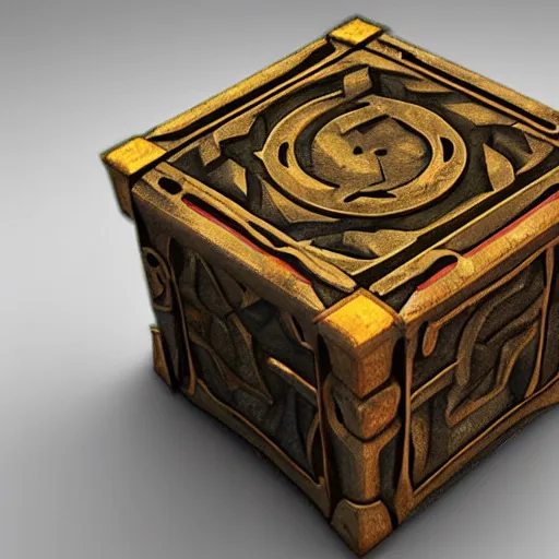 Image similar to a dwarven puzzle box recently dug up from a digsite, illustration dungeons and dragons