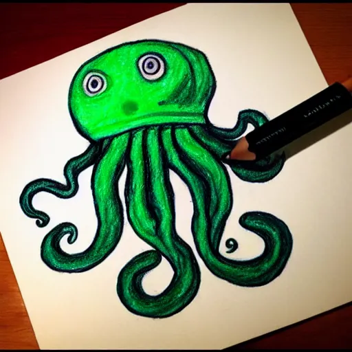 Image similar to crayon drawing of cthulhu drawn by a toddler